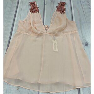 Lela Rose For Lane Bryant Size 18/20 Sleeveless Top Sheer Pink Flower Appliqué